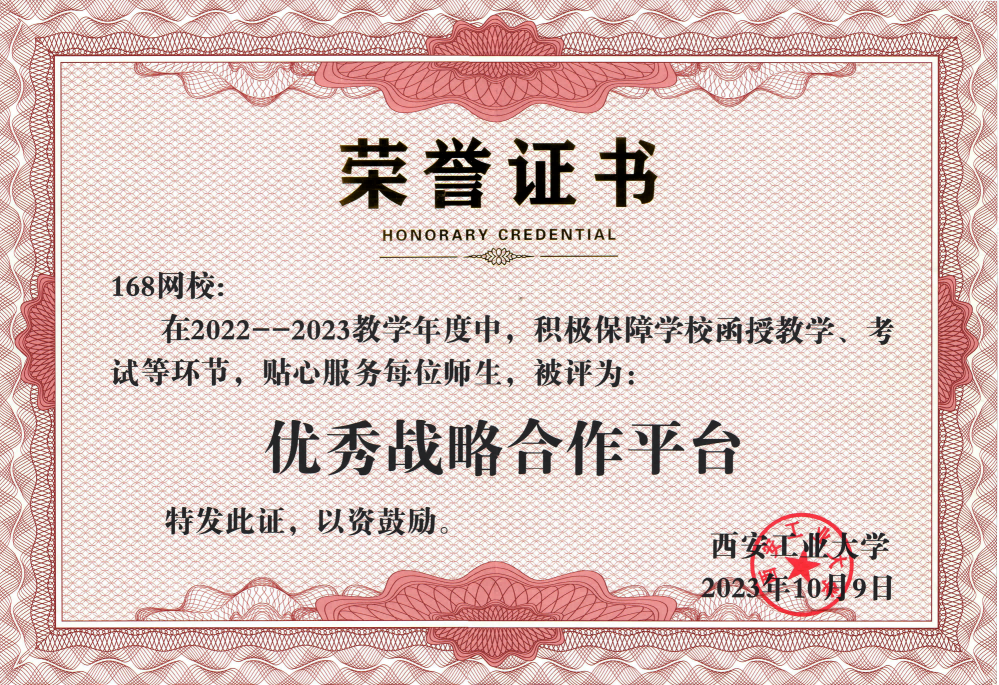 工业大学颁发z6尊龙app官方网站的荣誉证书